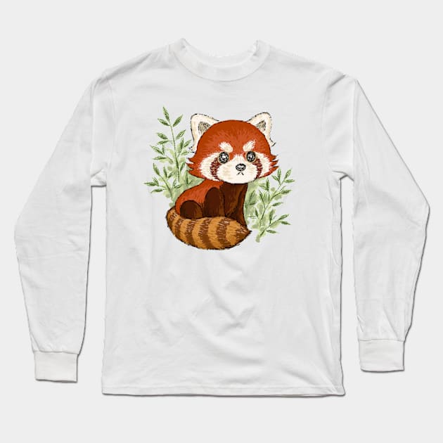 Red panda in nature Long Sleeve T-Shirt by sanogawa